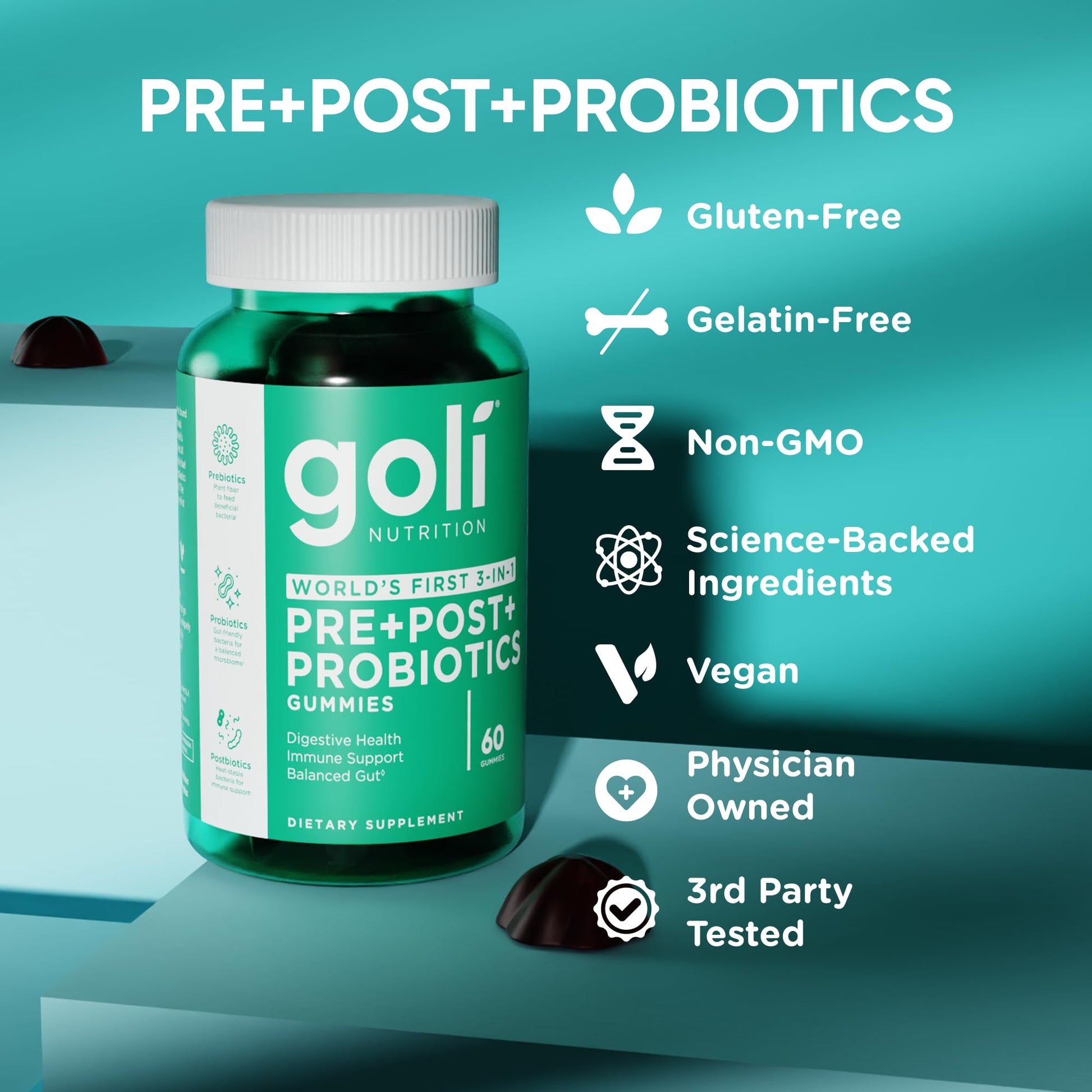 Goli Pre Pro Postbiotic Gummies - Worlds First 3-in-1 Formula with DE111 Probiotics, XOS Prebiotics, MCC1849 Postbiotics - Vegan, Non-GMO, Gluten-Free - PrimeBioHealth - canada supplements
