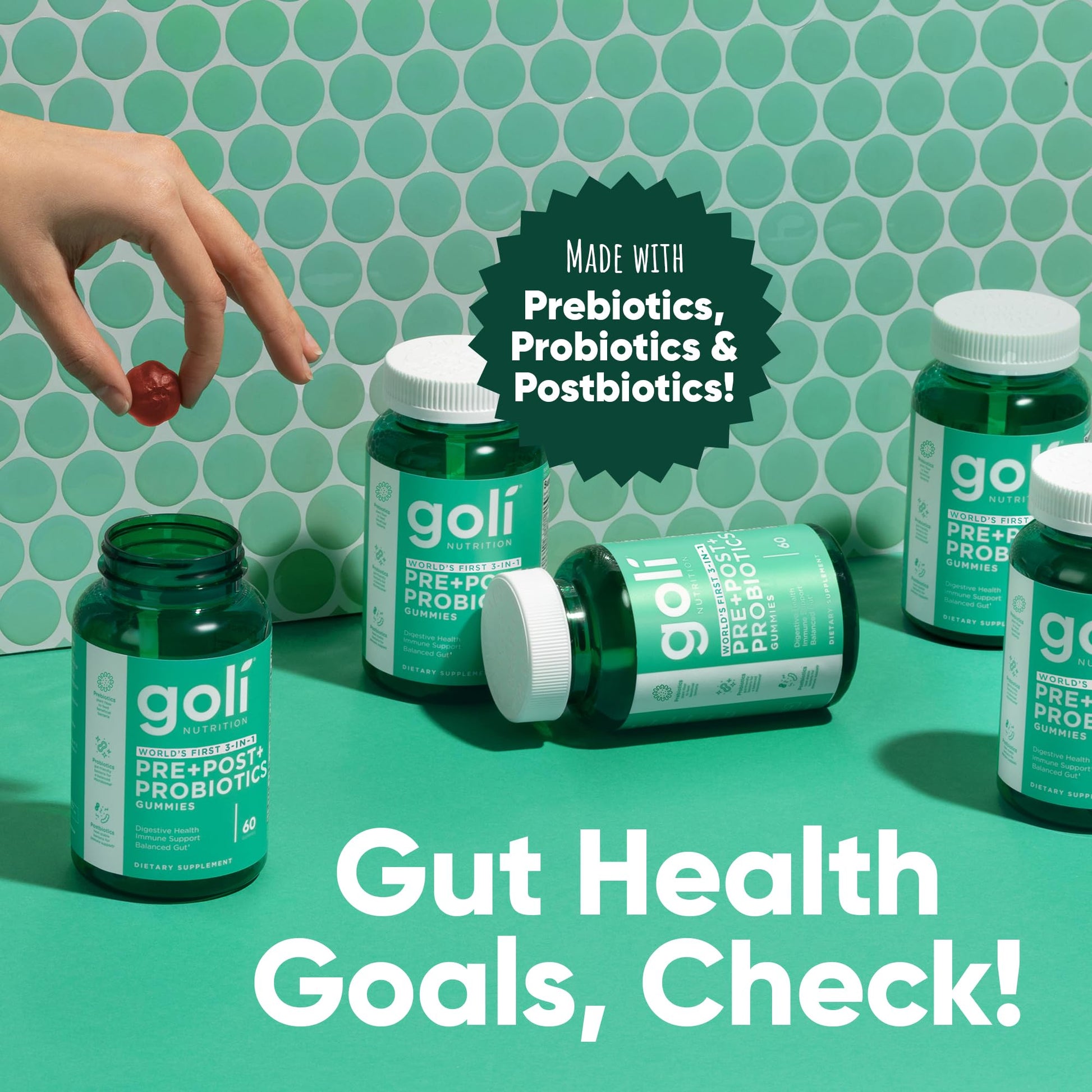 Goli Pre Pro Postbiotic Gummies - Worlds First 3-in-1 Formula with DE111 Probiotics, XOS Prebiotics, MCC1849 Postbiotics - Vegan, Non-GMO, Gluten-Free - PrimeBioHealth - canada supplements