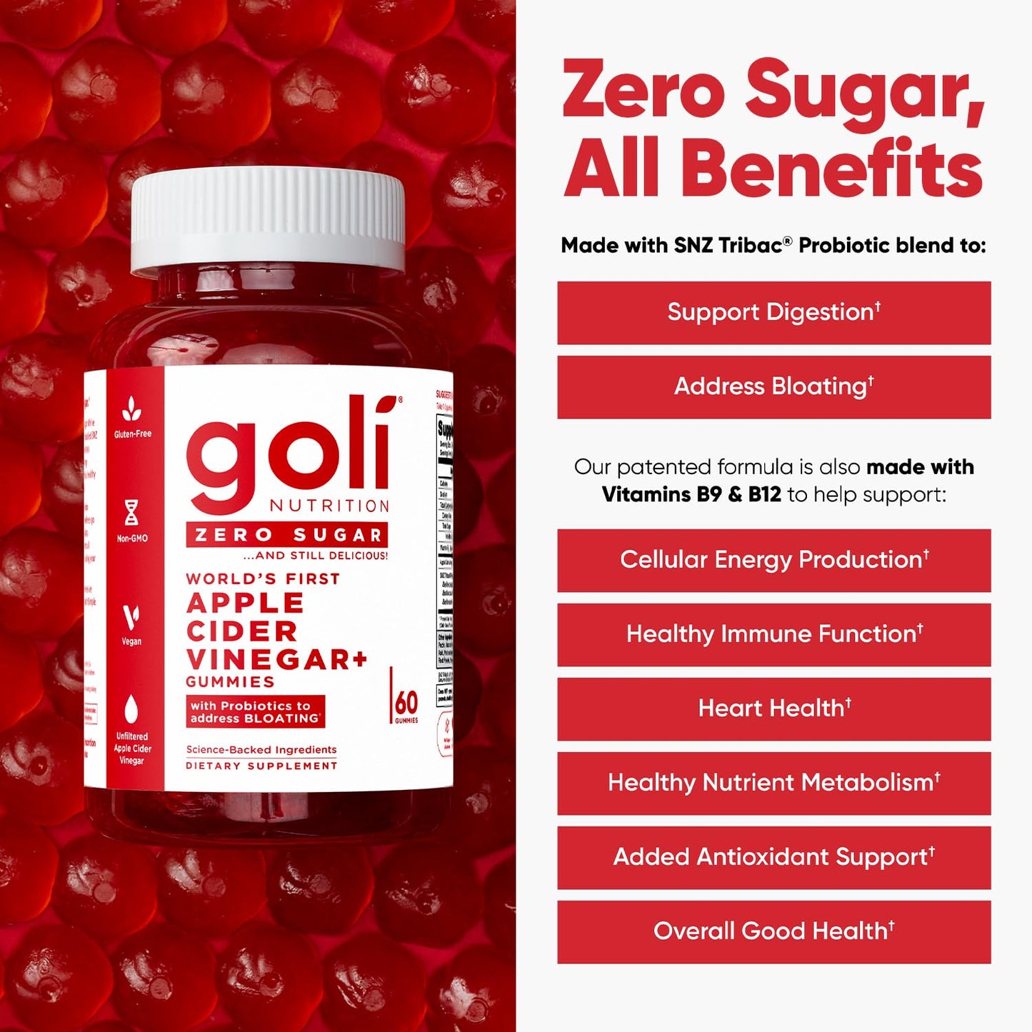 Goli Zero Sugar Apple Cider Vinegar Gummies - ACV with Vitamin B12 and Probiotics - No Sugar Alcohols - Vegan, Keto-Friendly, Gluten-Free - PrimeBioHealth - canada supplements