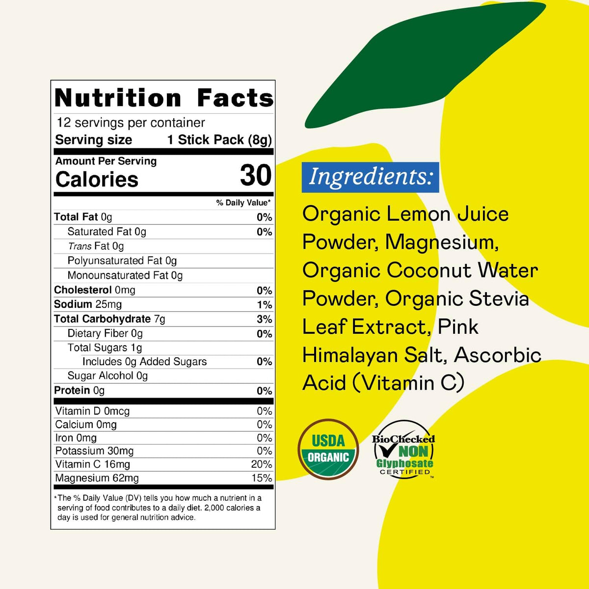 GOODONYA Organic Hydration Electrolyte Drink Mix, Certified Organic Hydration Powder, Non-GMO, Biochecked Glyphosate Free, Low Sugar, Lemonade Flavor, No Artificial Flavors,12 Stick Packs - PrimeBioHealth - canada supplements