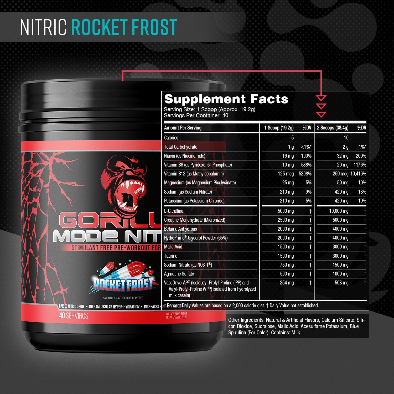 Gorilla Mode Nitric Upgraded Stimulant Free Pre-Workout – Best Tasting and Most Effective Stimulant Free Pre-Workout/Massive Pumps · Vasodilation · Power / 768 Grams (Rocket Frost) - PrimeBioHealth - canada supplements