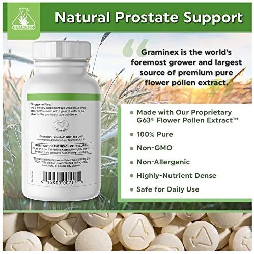 Graminex PollenAid Prostate Supplement: All Natural Prostate Support for Bladder Control & Urinary Tract Health, Rye Pollen Extract Made in USA, 200 Tablets - PrimeBioHealth - canada supplements