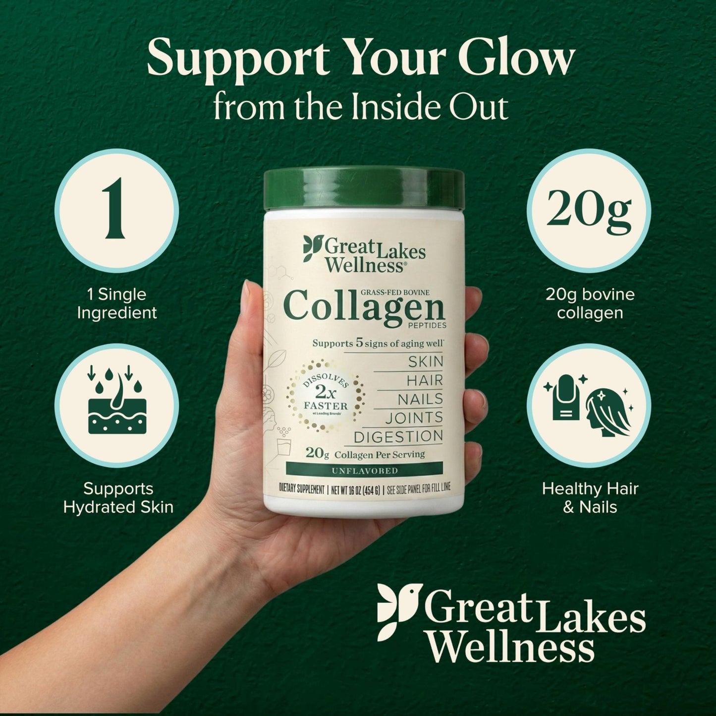 Great Lakes Wellness Collagen Peptides Powder – Supports Skin, Hair, Nails, Joints & Digestion – Hydrolyzed, Quick Dissolve - PrimeBioHealth - canada supplements