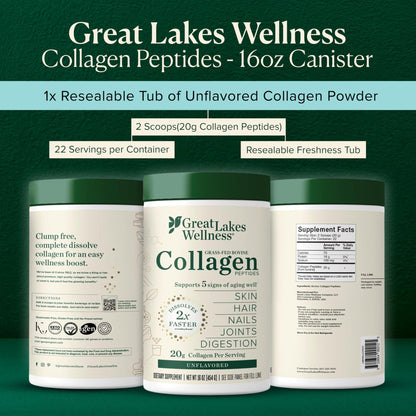 Great Lakes Wellness Collagen Peptides Powder – Supports Skin, Hair, Nails, Joints & Digestion – Hydrolyzed, Quick Dissolve - PrimeBioHealth - canada supplements
