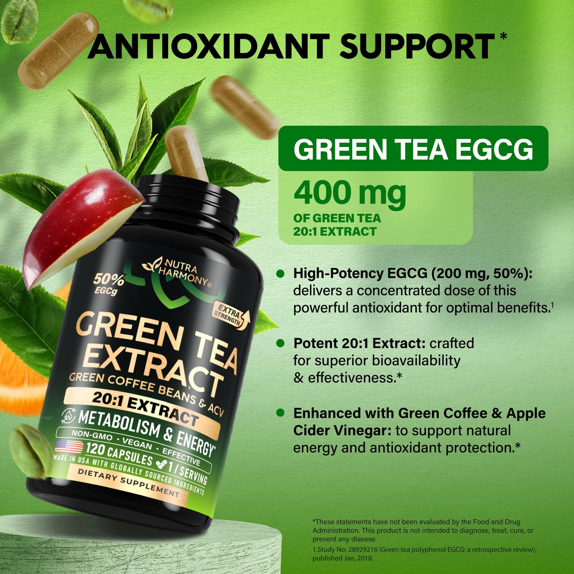 Green Tea Extract - 50% EGCG, Extra Strength 20:1 Extract - Natural Green Tea Supplement + Green Coffee Beans & Apple Cider Vinegar - Energy & Metabolism Support - PrimeBioHealth - canada supplements