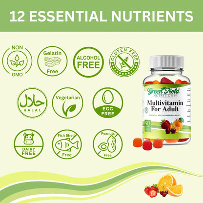 Greenfield Nutritions Halal Multivitamins for Adults | 90 Halal Vitamins for Women & Men | All Essential Gelatin Free Halal Gummy Vitamin, Mineral - PrimeBioHealth - canada supplements