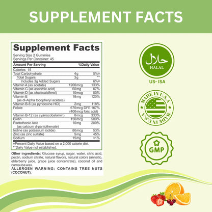 Greenfield Nutritions Halal Multivitamins for Adults | 90 Halal Vitamins for Women & Men | All Essential Gelatin Free Halal Gummy Vitamin, Mineral - PrimeBioHealth - canada supplements