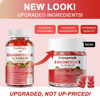 GREENPEOPLE Magnesium Glycinate Gummies 400mg - Sugar Free Magnesium Supplement with Magnesio Citrate, Vitamin D, and B6 for Calm Support & Sleep for Adults - PrimeBioHealth - canada supplements