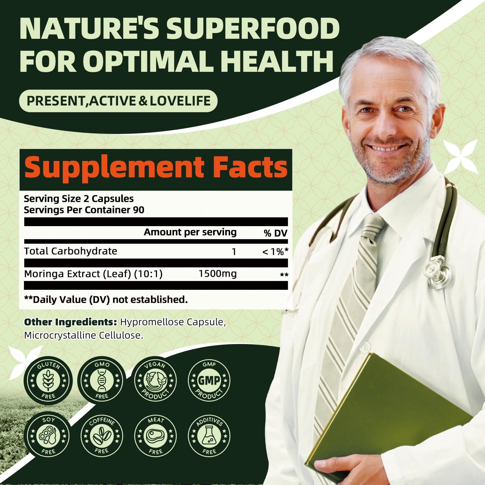 GREENPEOPLE Whole-Leaf Moringa Capsules 1500mg - High Potency 10:1 Moringa Oleifera Leaf Extract - Natural Green Superfood for Energy & Immune Support - PrimeBioHealth - canada supplements