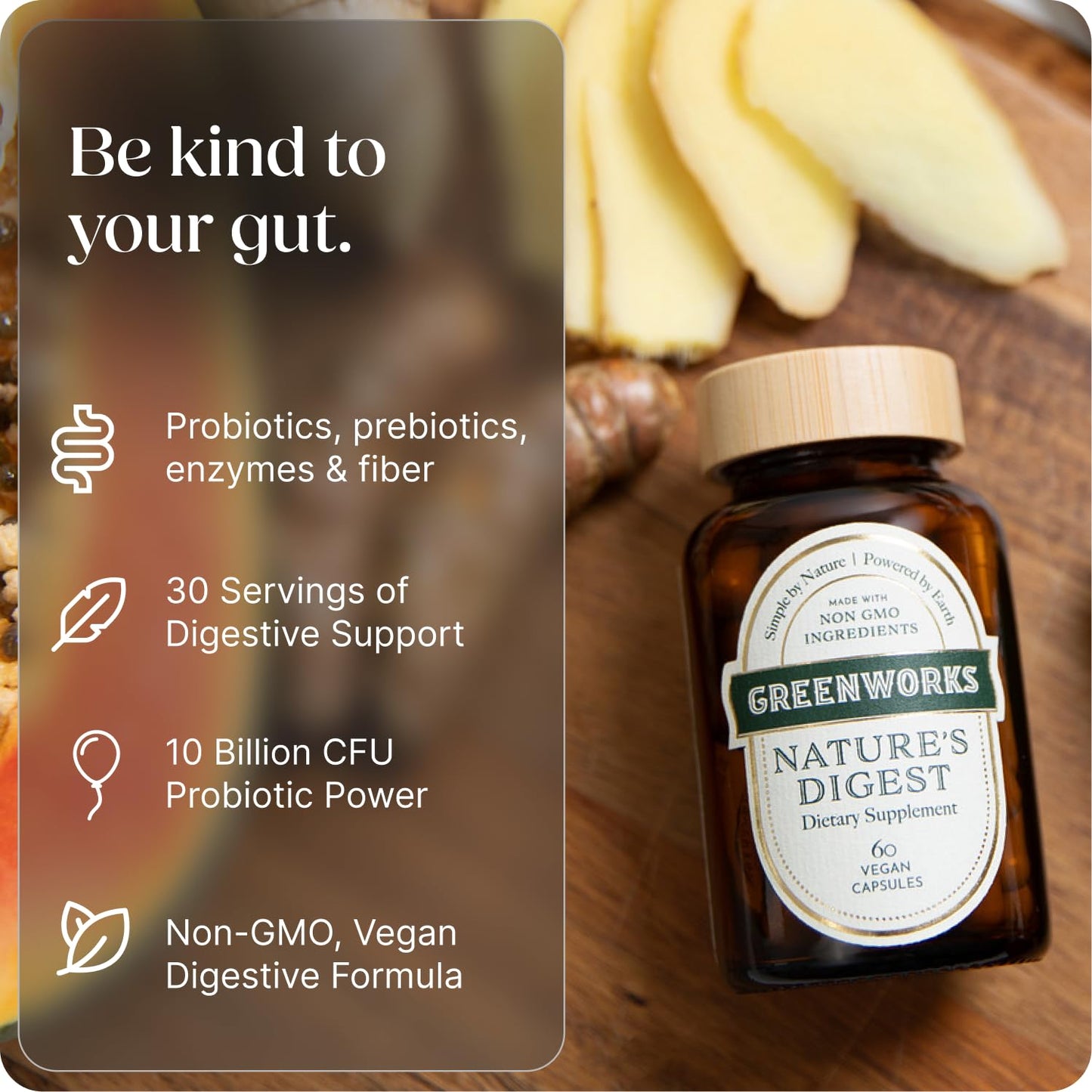 Greenworks Nature's Digest 10 Billion CFU Probiotic for Adults | Daily Gut Health Supplement with Saccharomyces Boulardii, Psyllium Husk, Bromelain, - PrimeBioHealth - canada supplements