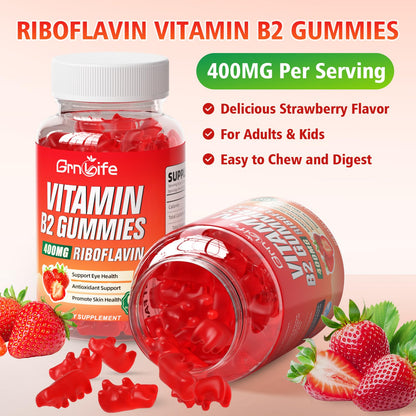 GrnLife 2 Pack Vitamin B2 Gummies, Riboflavin 400mg with Magnesium for Kids & Adults, Migraine Relief & Energy Support - PrimeBioHealth - canada supplements
