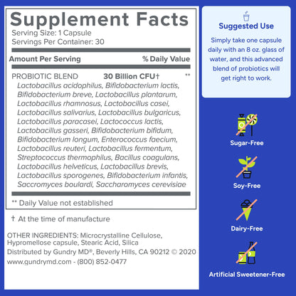 Gundry MD® 24 Strain Probiotic with 30 Billion CFUs, 30 Count - PrimeBioHealth - canada supplements