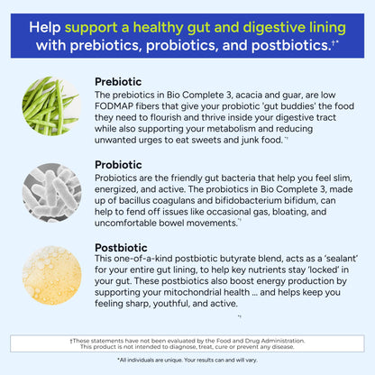 Gundry MD® Bio Complete 3, 3-in-1 Probiotics for Gut Health, Probiotic Supplements for Digestion, Supplement Supporting Bloating, Gas, Food Cravings - PrimeBioHealth - canada supplements
