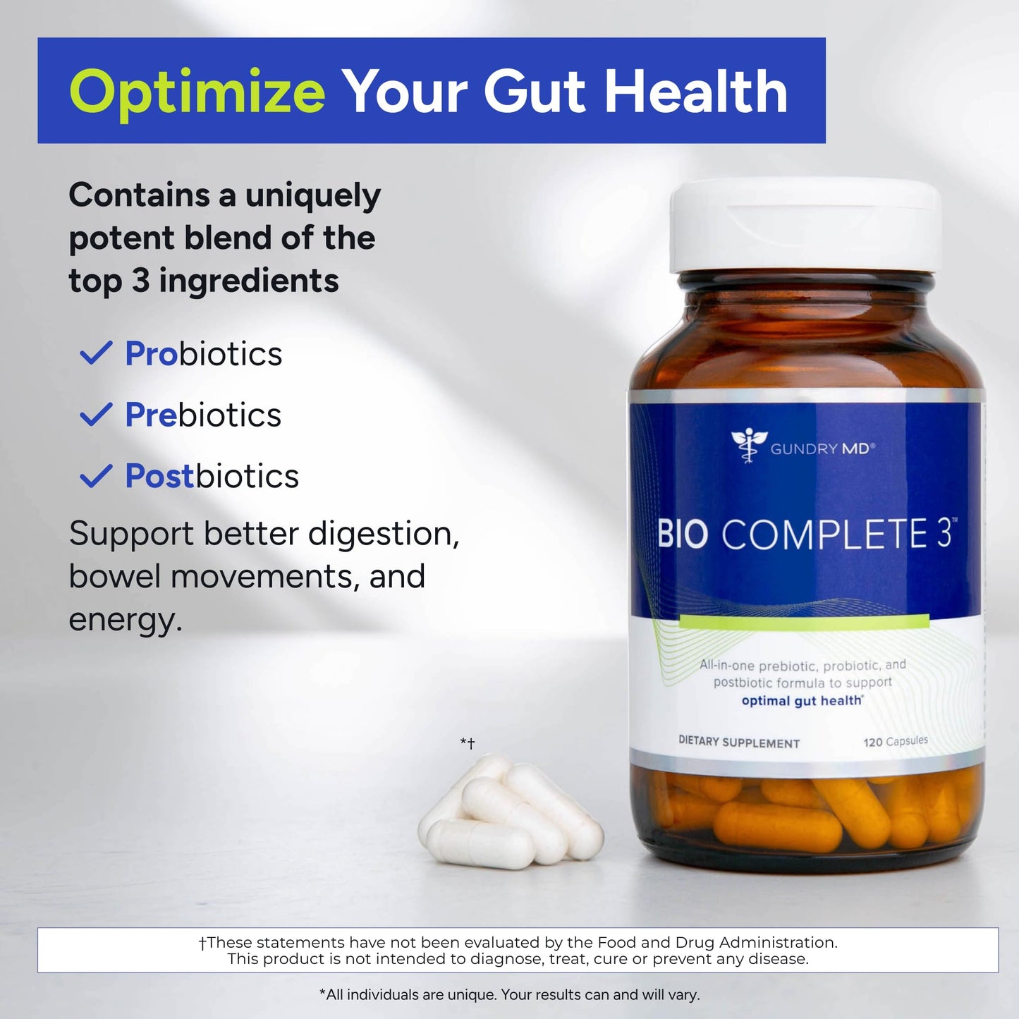 Gundry MD® Bio Complete 3, 3-in-1 Probiotics for Gut Health, Probiotic Supplements for Digestion, Supplement Supporting Bloating, Gas, Food Cravings - PrimeBioHealth - canada supplements