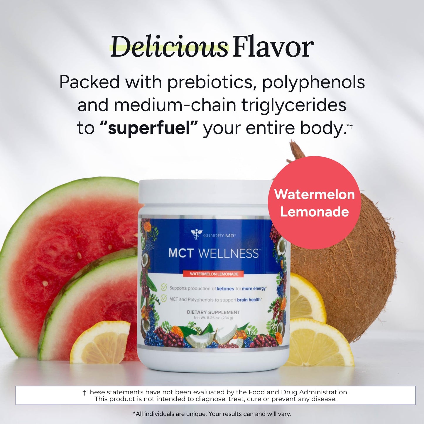 Gundry MD MCT Wellness Powder to Support Energy, Ketone Production and Brain Health, Keto Friendly, Sugar Free (30 Day Supply, Watermelon Lemonade) - PrimeBioHealth - canada supplements