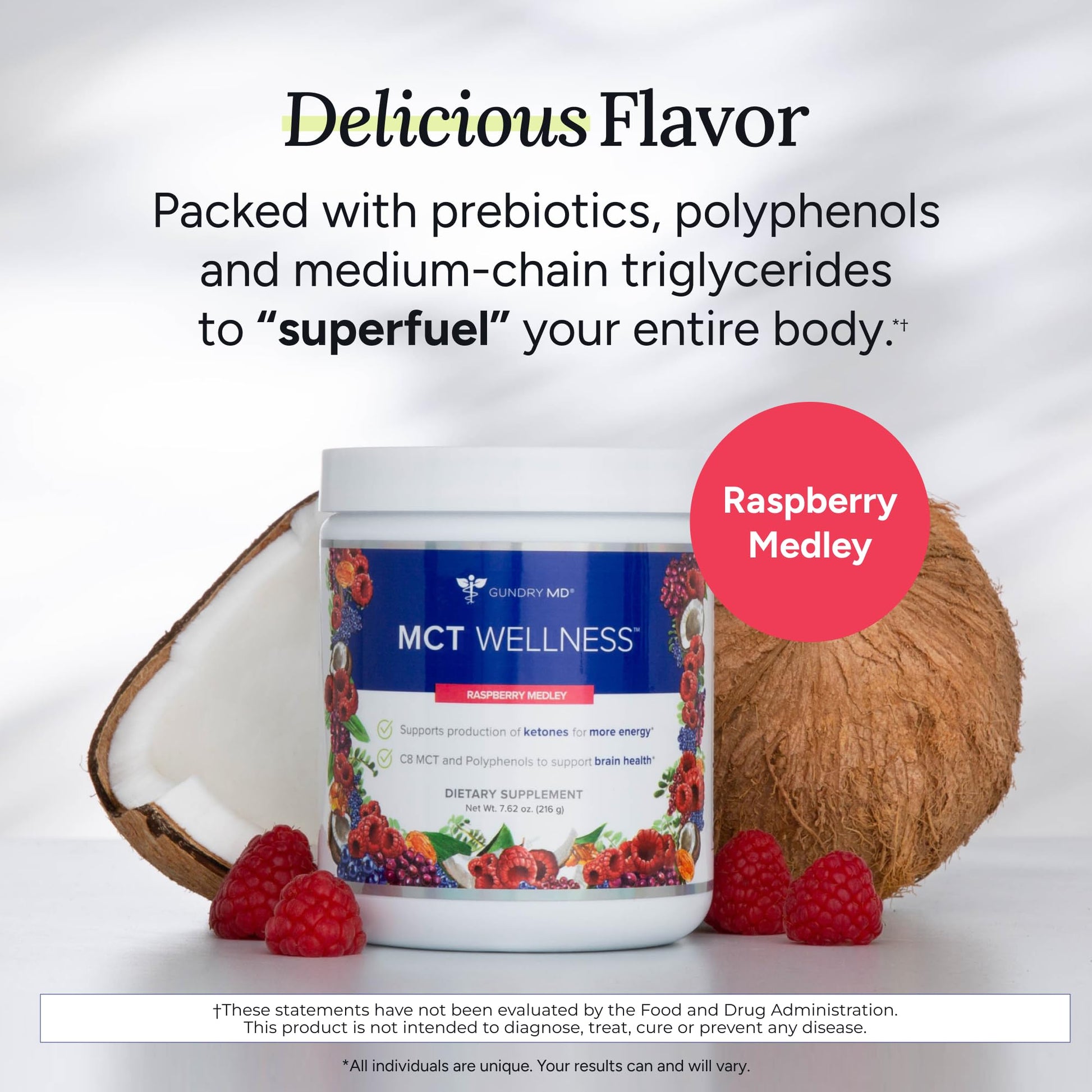 Gundry MD MCT Wellness Powder to Support Energy, Ketone Production and Brain Health, Keto Friendly, Sugar Free (30 Servings) (Raspberry Medley) - PrimeBioHealth - canada supplements