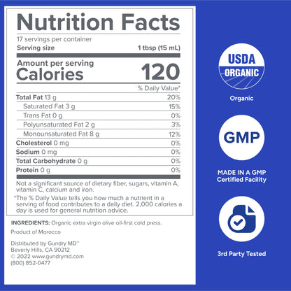 Gundry MD® Organic Extra Virgin First Cold Press Moroccan Polyphenol Rich Olive Oil (Olive Oil) (1) - PrimeBioHealth - canada supplements