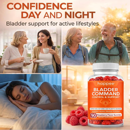 Happee Bladder Control Gummies Supplement Women & Men, Day & Night 90 ct | Daily Bladder Support & Urinary Tract Health, 4-in-1 Pumpkin Seed Extract & Soy Germ, 90 Berry Gummies - PrimeBioHealth - canada supplements