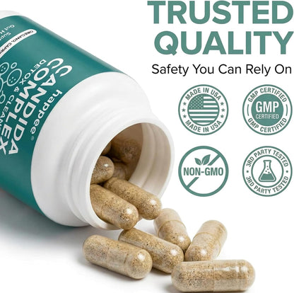 Happee Candida Complex Supplement – Candida Cleanse for Overgrowth Support – Caprylic Acid, Oregano & Probiotics for Yeast Balance, Gut & Immune Support – 60 Caps - PrimeBioHealth - canada supplements