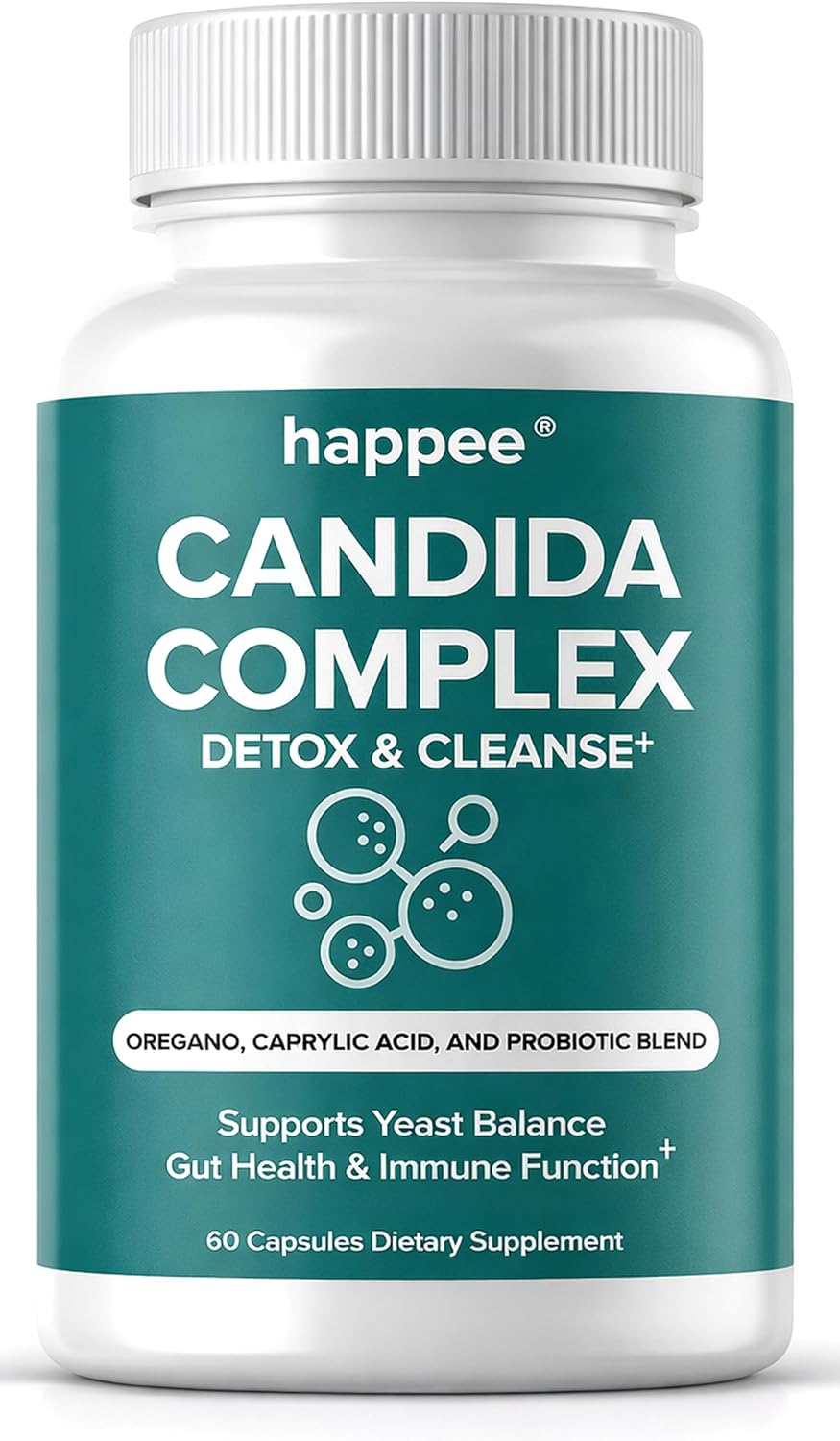 Happee Candida Complex Supplement – Candida Cleanse for Overgrowth Support – Caprylic Acid, Oregano & Probiotics for Yeast Balance, Gut & Immune Support – 60 Caps - PrimeBioHealth - canada supplements