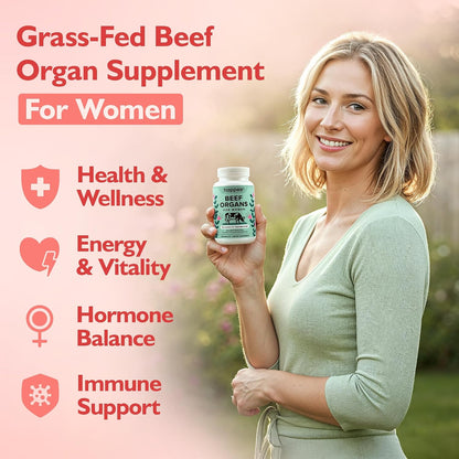 Happee Grass Fed Beef Organ Supplement for Women - Beef Liver, Heart, Kidney, Ovary & Uterus Blend - Hormone Balance, Energy & Cycle Support - 90 Capsules - PrimeBioHealth - canada supplements