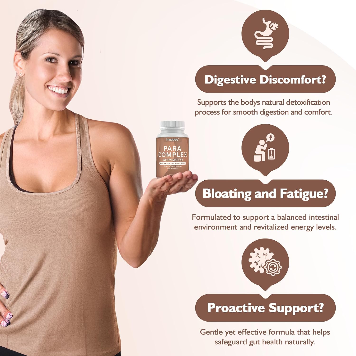 Happee ParaComplex Intestinal Guard for Humans - para Purge Herbal Cleanse for Gut Health & Digestive Balance - with Wormwood, Black Walnut, Garlic & More - 60 Capsules - PrimeBioHealth - canada supplements