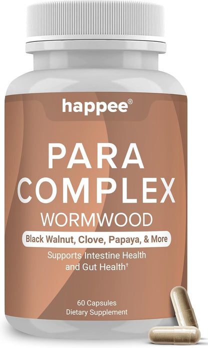 Happee ParaComplex Intestinal Guard for Humans - para Purge Herbal Cleanse for Gut Health & Digestive Balance - with Wormwood, Black Walnut, Garlic & More - 60 Capsules - PrimeBioHealth - canada supplements