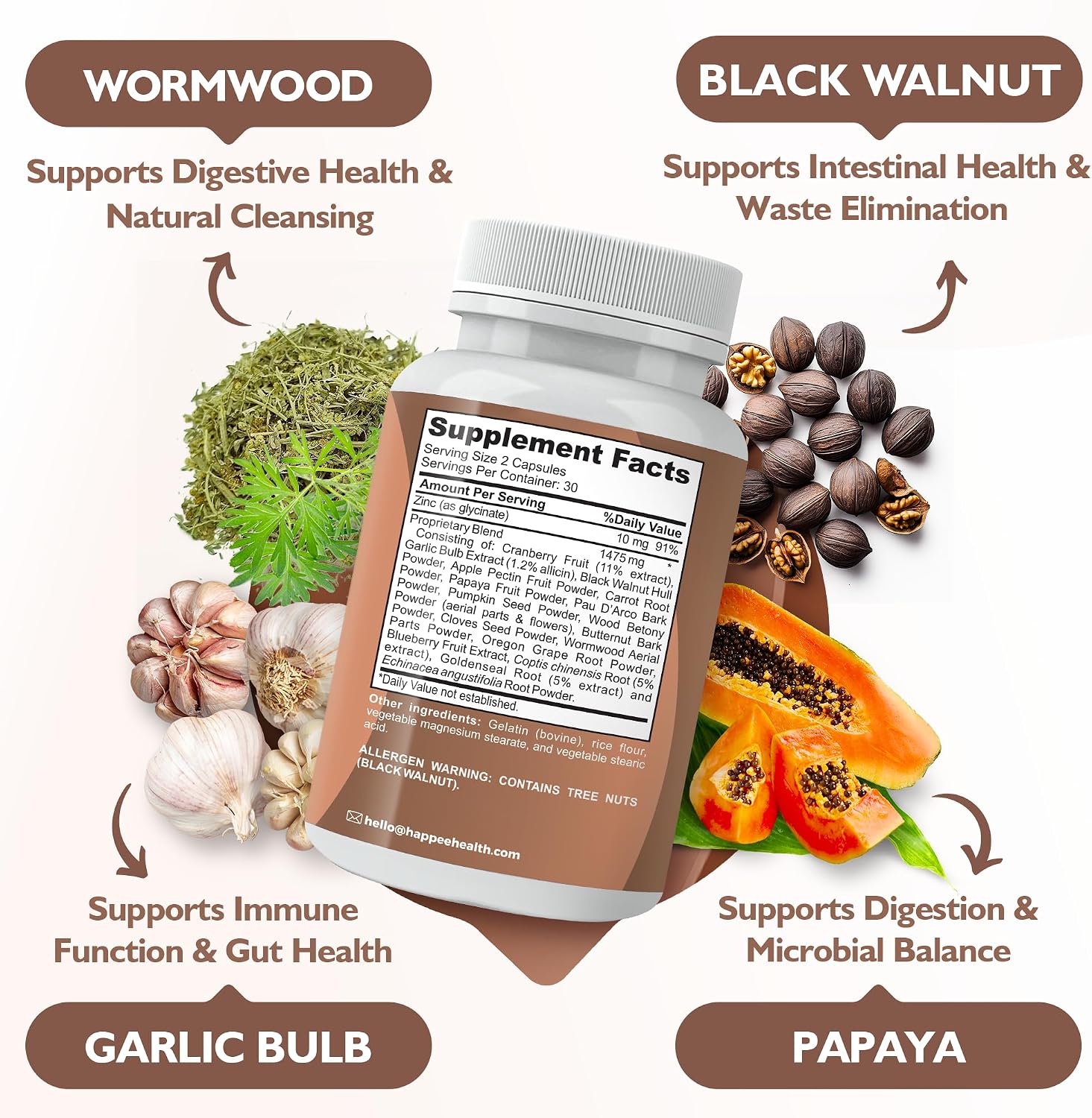 Happee ParaComplex Intestinal Guard for Humans - para Purge Herbal Cleanse for Gut Health & Digestive Balance - with Wormwood, Black Walnut, Garlic & More - 60 Capsules - PrimeBioHealth - canada supplements