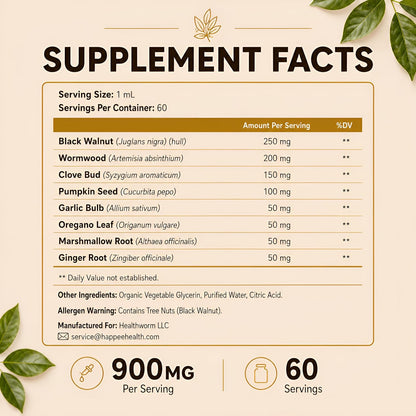 Happee ParaPure Cleanse for Humans Wormwood Black Walnut Clove 2 Fl. Oz | All-in-One Herbal Liquid Drops - Detox Support, Intestinal Guard, Gut Health & Microbiome Support, 60 Day Supply - PrimeBioHealth - canada supplements