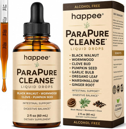Happee ParaPure Cleanse for Humans Wormwood Black Walnut Clove 2 Fl. Oz | All-in-One Herbal Liquid Drops - Detox Support, Intestinal Guard, Gut Health & Microbiome Support, 60 Day Supply - PrimeBioHealth - canada supplements