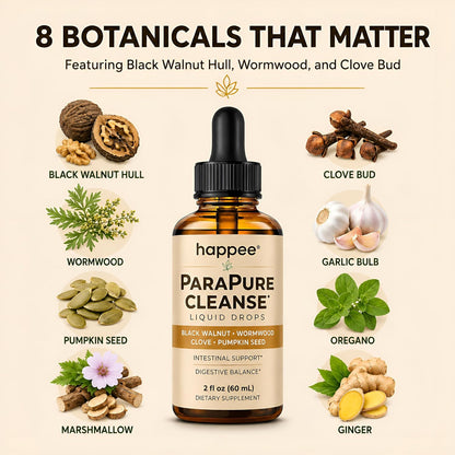Happee ParaPure Cleanse for Humans Wormwood Black Walnut Clove 2 Fl. Oz | All-in-One Herbal Liquid Drops - Detox Support, Intestinal Guard, Gut Health & Microbiome Support, 60 Day Supply - PrimeBioHealth - canada supplements