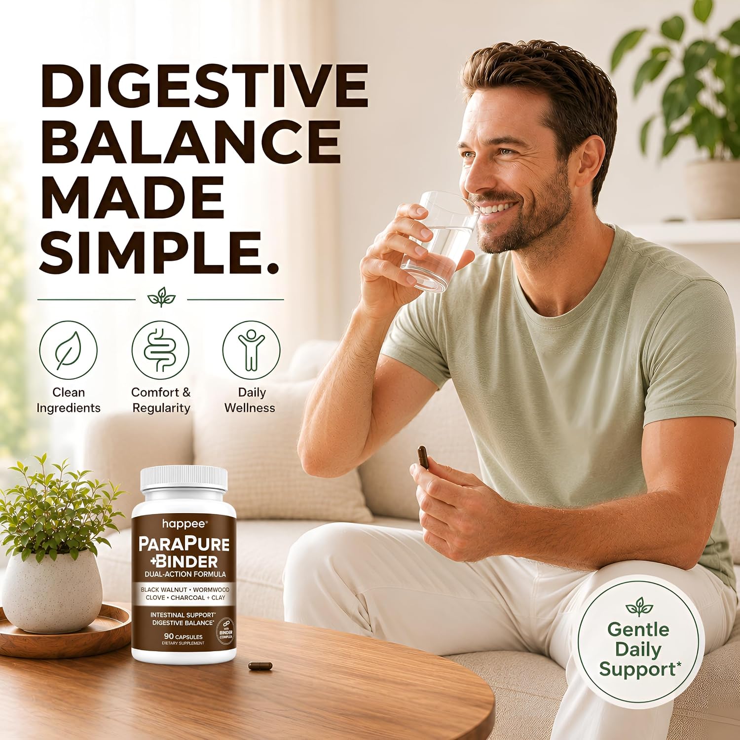 Happee ParaPure Cleanse with Binder for Humans, Intestinal Support, 2-in-1 | Wormwood, Black Walnut, Clove with Charcoal Binder for Digestive Balance (No Stack Needed) 90 Capsules - PrimeBioHealth - canada supplements