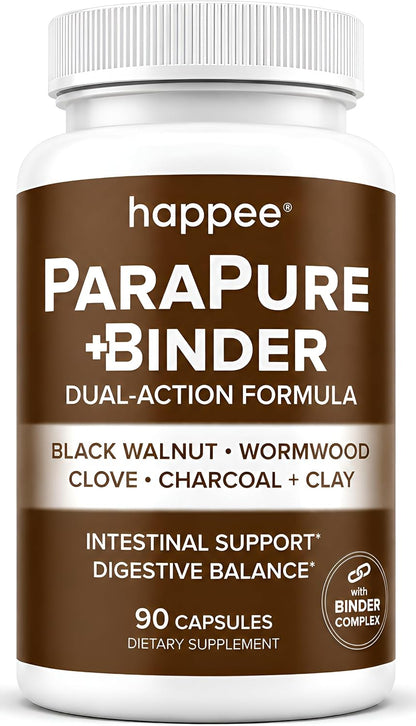 Happee ParaPure Cleanse with Binder for Humans, Intestinal Support, 2-in-1 | Wormwood, Black Walnut, Clove with Charcoal Binder for Digestive Balance (No Stack Needed) 90 Capsules - PrimeBioHealth - canada supplements
