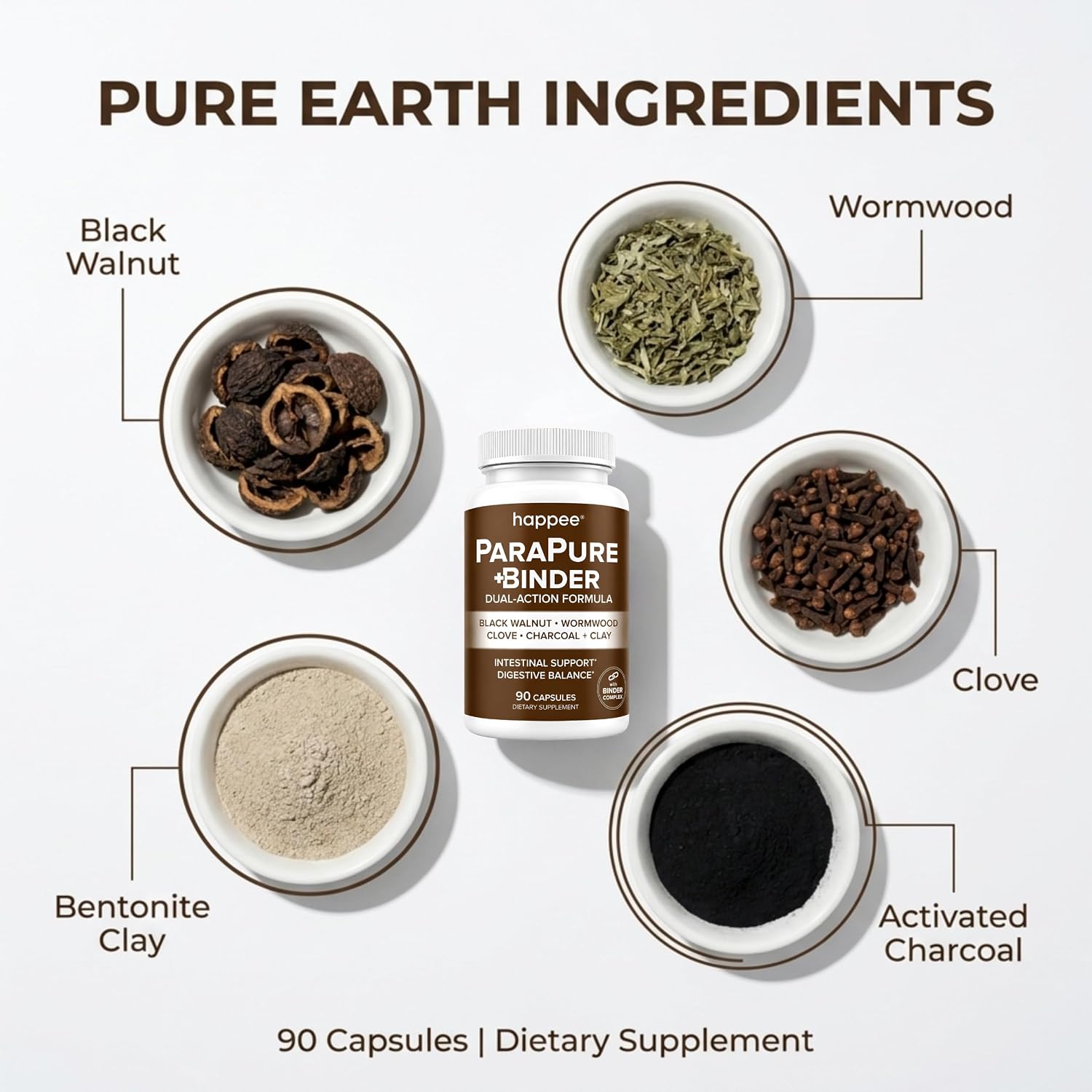Happee ParaPure Cleanse with Binder for Humans, Intestinal Support, 2-in-1 | Wormwood, Black Walnut, Clove with Charcoal Binder for Digestive Balance (No Stack Needed) 90 Capsules - PrimeBioHealth - canada supplements