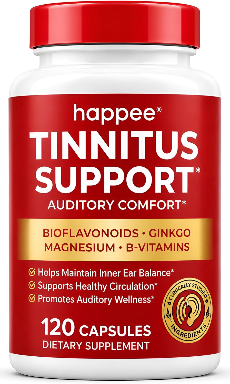 Happee Tinnitus Supplement for Ringing Ears, Bioflavonoids & Ginkgo, 120ct | Flavonoids Plus Essential Nutrient, Daily Support for Inner Ear Health & Microcirculation, NO Dyes, Clean Label - PrimeBioHealth - canada supplements