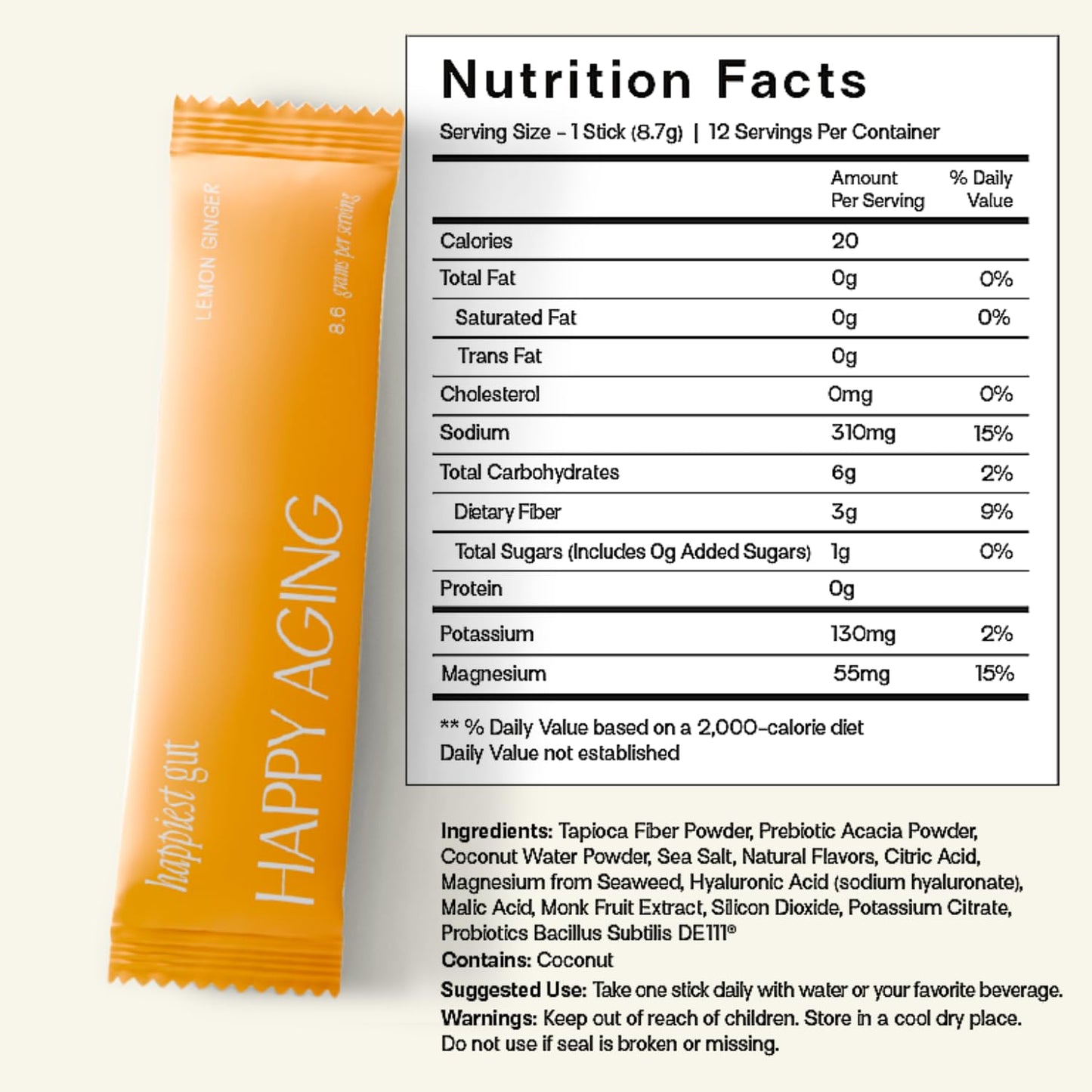 Happy Aging Electrolytes Powder Packets for Women - Sugar Free Hydration & Gut Health with Hyaluronic Acid & Bacillus Subtilis DE111 Probiotics - Dual Prebiotic System for Skin Beauty - PrimeBioHealth - canada supplements