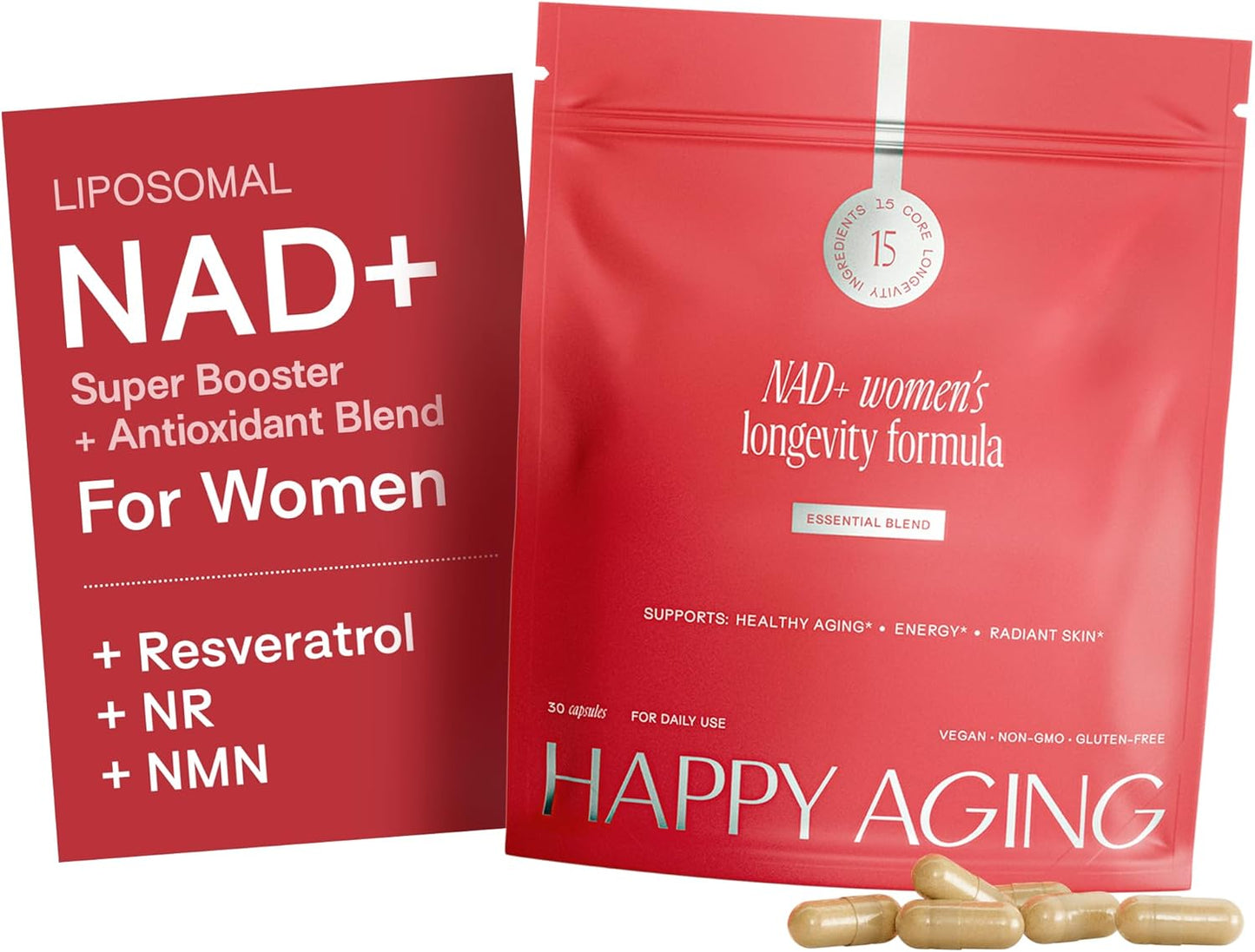 Happy Aging Essential Longevity Formula, NAD+ Super Booster with NR, NMNH & Liposomal β-NAD+, Organic Antioxidant Superfruit Blend for Cellular Energy, Skin Hydration & Daily Vitality, 30 Capsules - PrimeBioHealth - canada supplements