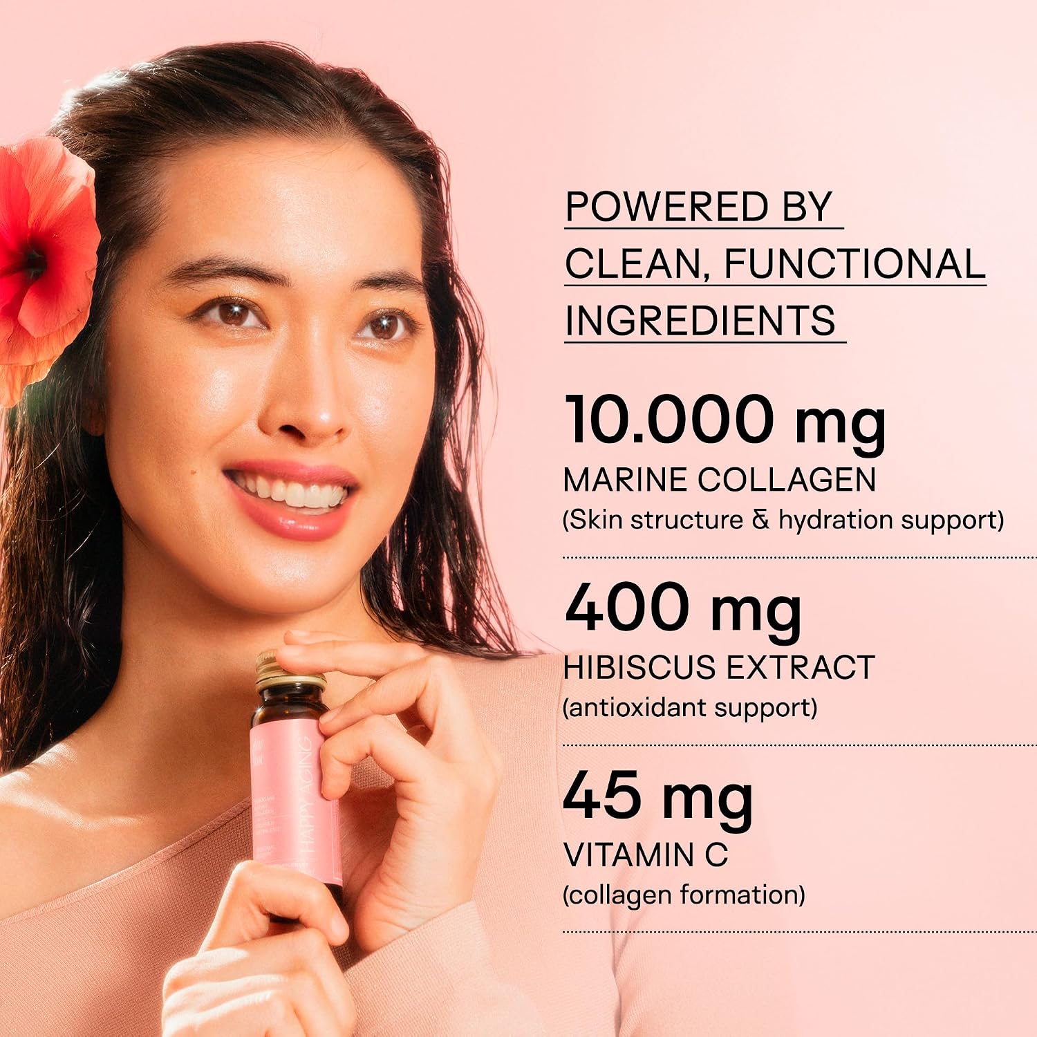 Happy Aging Marine Collagen Peptides Glow Shot 10g - Liquid Collagen for Women with Liposomal Delivery - Promotes Skin Hydration, Elasticity & Radiance - Supports Hair & Nails, 10 Shots - PrimeBioHealth - canada supplements