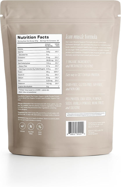 Happy Aging Vegan Protein Powder for Women, 20g Organic Pea & Pumpkin Seed Protein, 5g Creatine for Women, Monk Fruit Sweetened, Organic Cocoa & Chia, Vegan Plant Based Protein - PrimeBioHealth - canada supplements
