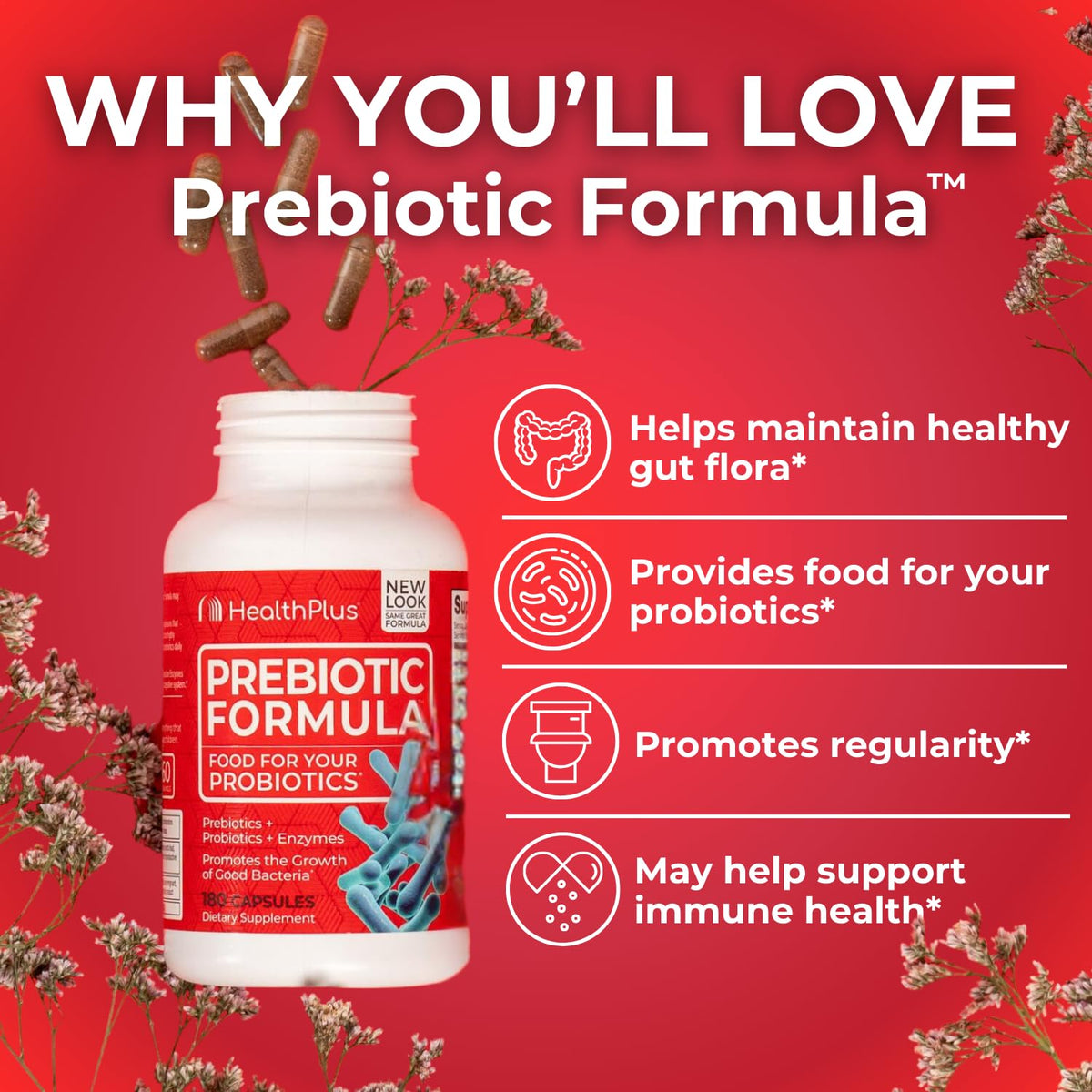 Health Plus Prebiotic Formula - Probiotics + Prebiotics + Digestive Enzymes - Gluten Free, Dairy Free, Natural Herbal Ingredients - PrimeBioHealth - canada supplements