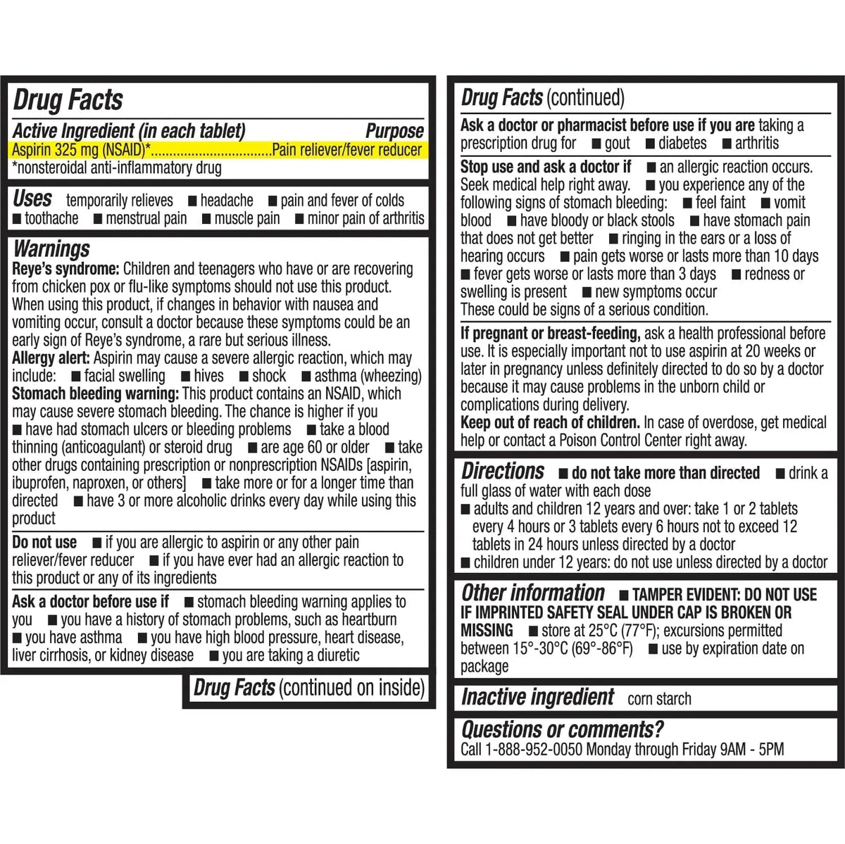 HealthA2Z® Aspirin 325mg | Uncoated Tablets |Original Strength | Pain Reliver | Fever Reducer | Compare to Bayer® Active Ingredients… (300 Counts) - PrimeBioHealth - canada supplements