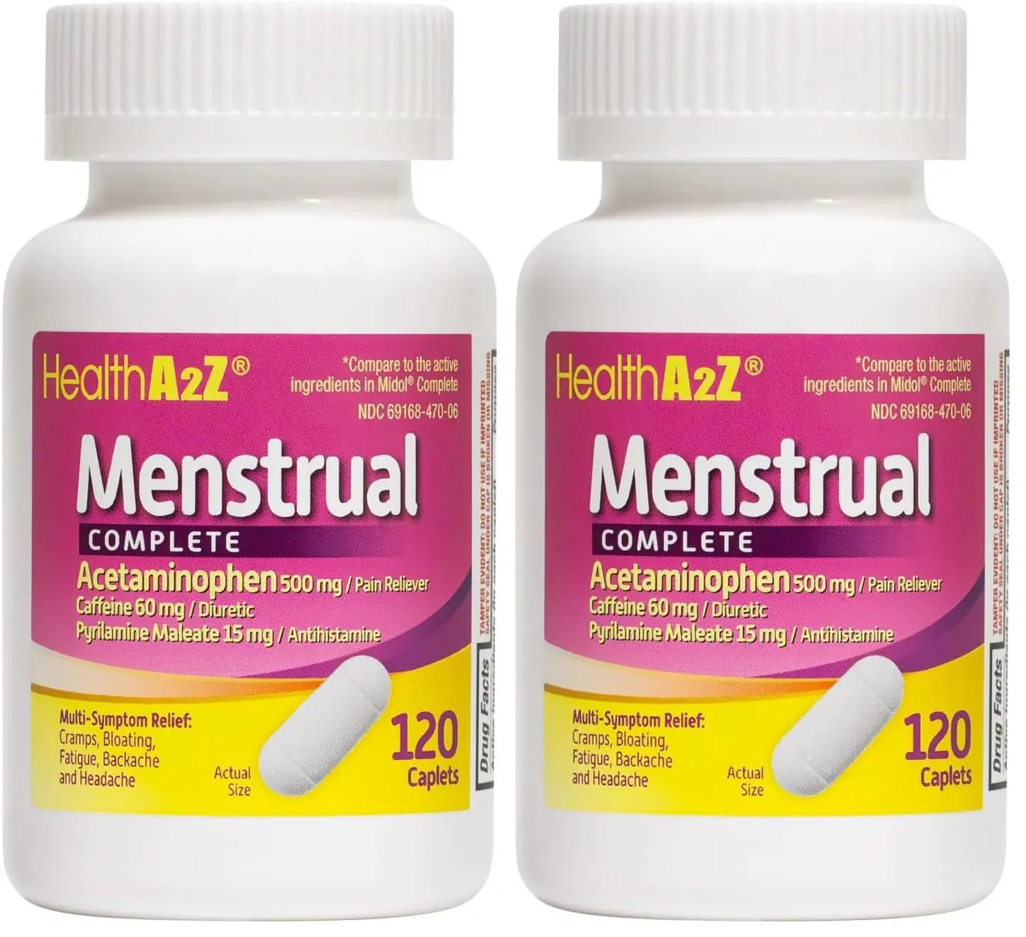 HealthA2Z® Menstrual Complete Pain Relief Tablets | Relieves Cramps, Bloating, Fatigue, Backache & Headache (120 Counts) (Pack of 2) - PrimeBioHealth - canada supplements