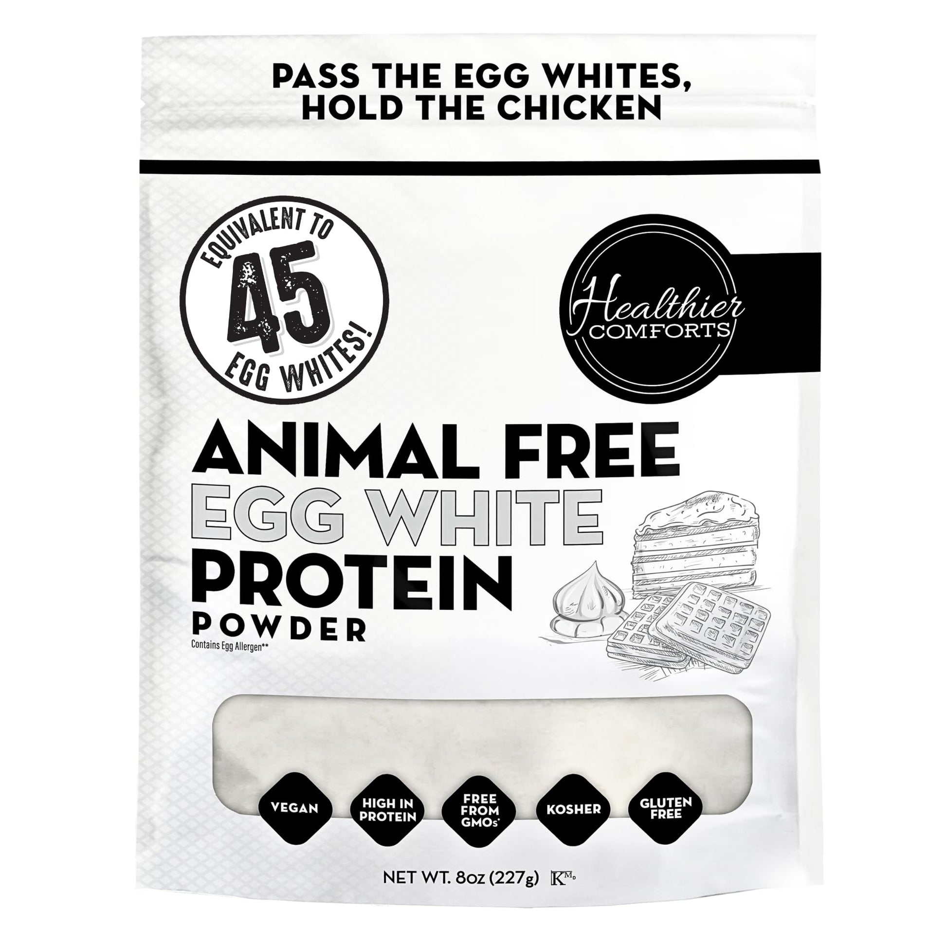 Healthier Comforts Animal-Free Egg White Protein Powder | Make Vegan Egg Omelets, Angel Food Cake, Meringue, Protein Shakes | Whips and Binds Just Like Traditional Egg Whites (8 oz) - PrimeBioHealth - canada supplements