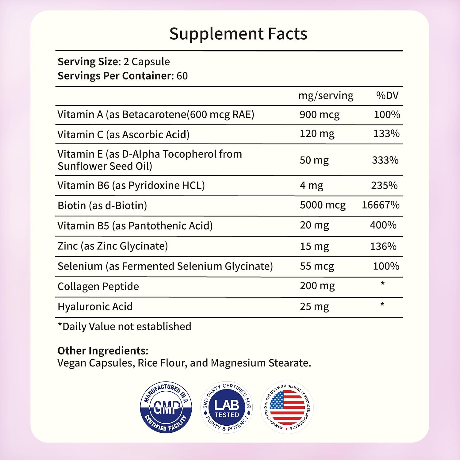 Healthy Hair Skin & Nails Supplement with Vitamin & Zinc – Beauty Wellness Complex for Women & Men – Supports Stronger Nails, Shinier Hair & Radiant Complexion 120 Capsules - PrimeBioHealth - canada supplements