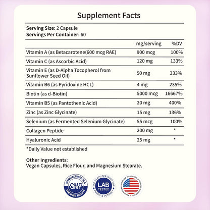 Healthy Hair Skin & Nails Supplement with Vitamin & Zinc – Beauty Wellness Complex for Women & Men – Supports Stronger Nails, Shinier Hair & Radiant Complexion 120 Capsules - PrimeBioHealth - canada supplements