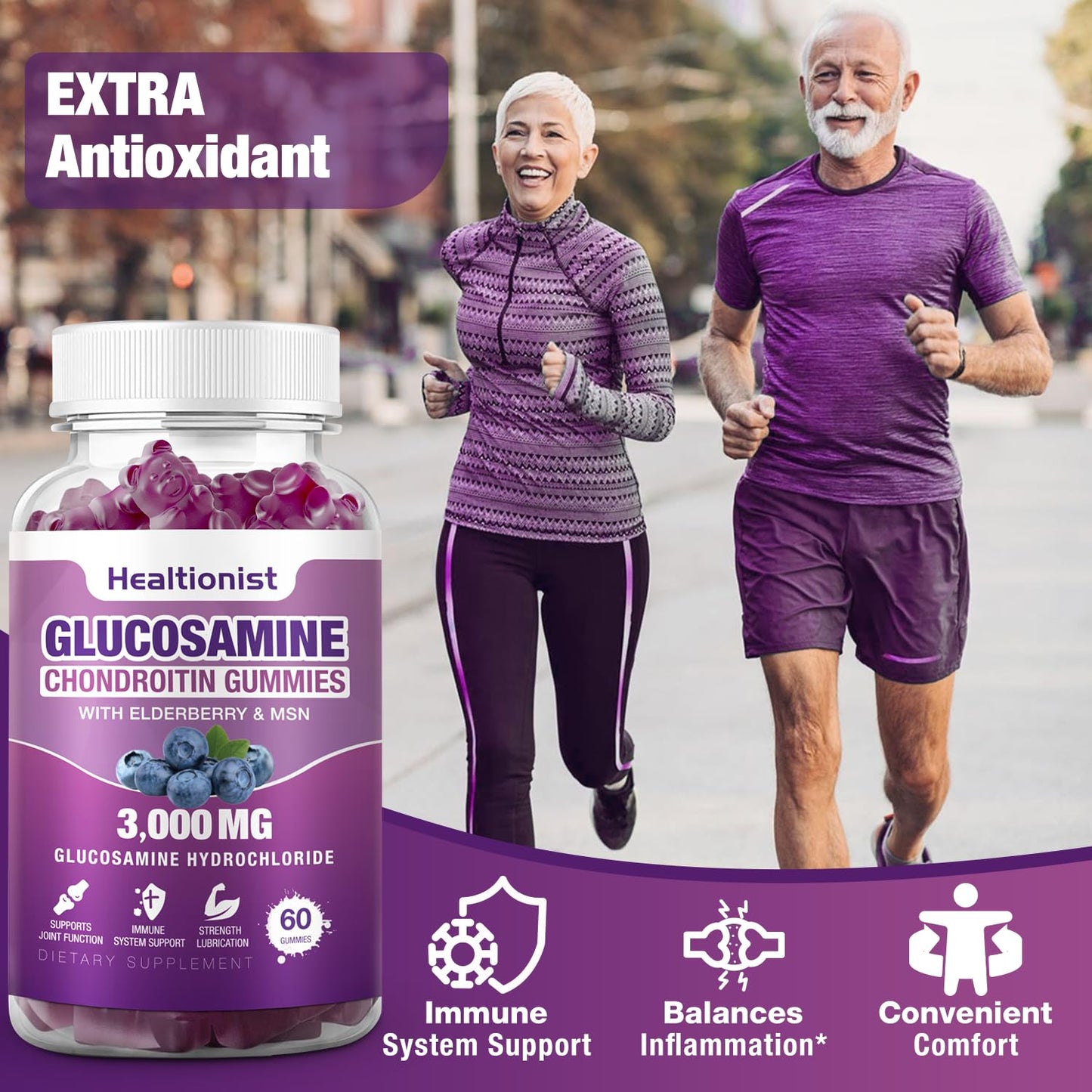 Healtionist 2 Packs 3000mg Glucosamine Chondroitin Gummies with MSM & Elderberry - PrimeBioHealth - canada supplements