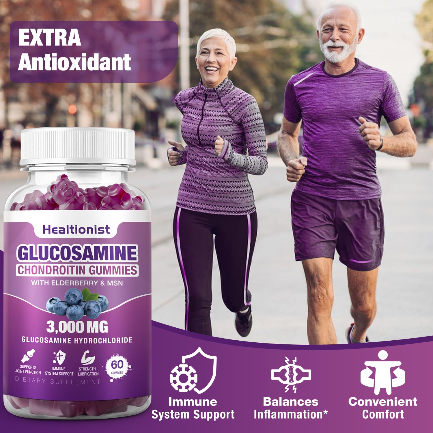 Healtionist 2 Packs 3000mg Glucosamine Chondroitin Gummies with MSM & Elderberry - PrimeBioHealth - canada supplements