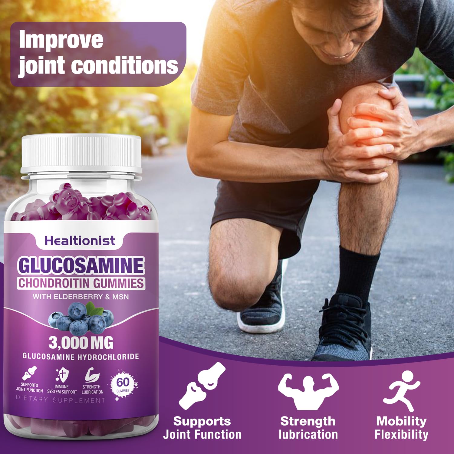 Healtionist 2 Packs 3000mg Glucosamine Chondroitin Gummies with MSM & Elderberry - PrimeBioHealth - canada supplements