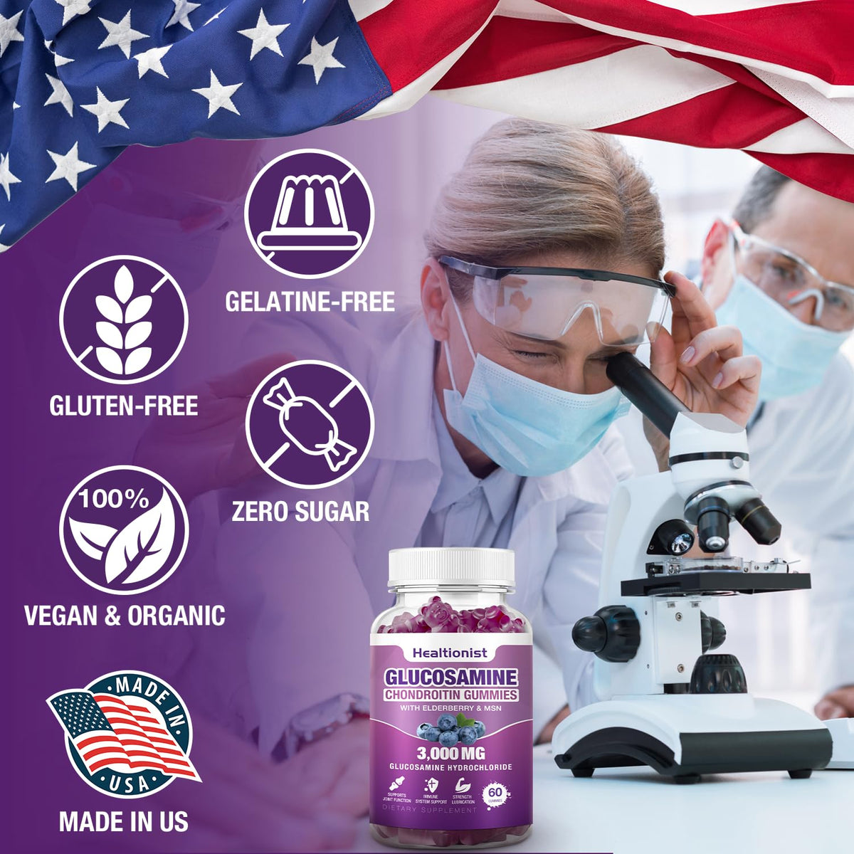 Healtionist 2 Packs 3000mg Glucosamine Chondroitin Gummies with MSM & Elderberry - PrimeBioHealth - canada supplements