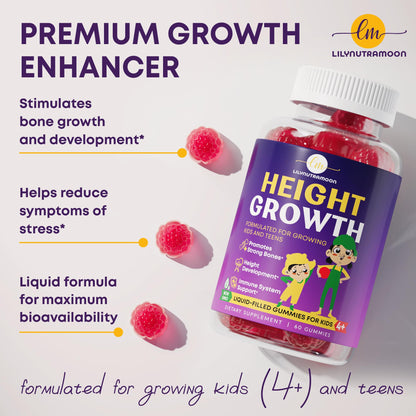 Height Growth Gummies for Kids & Teens - Calcium, Vitamin D3 + K2, Zinc, Magnesium, L-Arginine, Vitamin C - Multivitamin for Teen Boys & Girls - Grow Taller Supplement for Kids Height - 60 Gummies - PrimeBioHealth - canada supplements